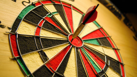 A dart hitting the bullseye on a dartboard, illustrating precision in achieving strategic business targetsの素材