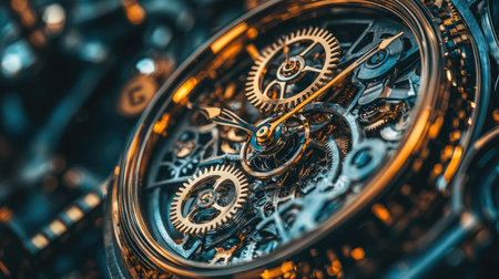 A clock with gears exposed, representing the timely execution of business strategiesの素材