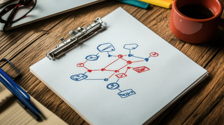 A flowchart with arrows leading to a successful outcome, representing a well-thought-out business strategyの素材