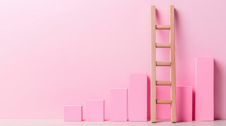 A ladder leaning against a bar graph, indicating climbing success through strategic planningの素材