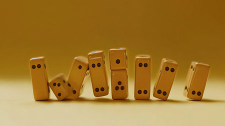 Dominoes aligned in a strategic pattern, ready to fall in sequence, symbolizing the impact of strategic decisionsの素材