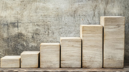 A staircase graph ascending upwards, illustrating the steps of business growth through strategic planningの素材