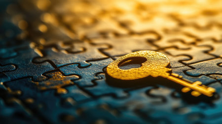 A puzzle with a piece shaped like a key, fitting into place, symbolizing finding the key to business strategyの素材