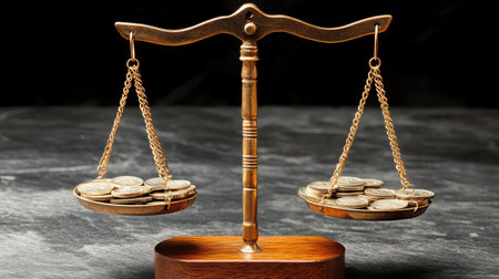 A balanced scale with coins on one side and a house on the other, representing the equilibrium between saving and investing in assetsの素材