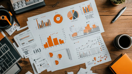 A blueprint with financial graphs and charts, symbolizing the architectural approach to constructing a financial planの素材