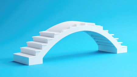 A bridge extending over a gap towards a rising graph, representing overcoming obstacles to achieve growthの素材