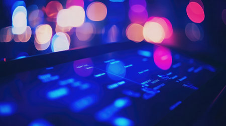 A close-up of a digital event schedule displayed on a tablet, highlighting session times and locationsの素材