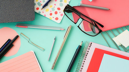 A close-up of a desk with a balance between work materials and personal items, representing work-life harmony encouraged by the companyの素材