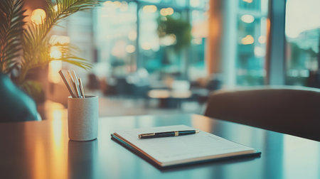 A close-up of a table with a guestbook and pen, inviting attendees to leave their contact informationの素材