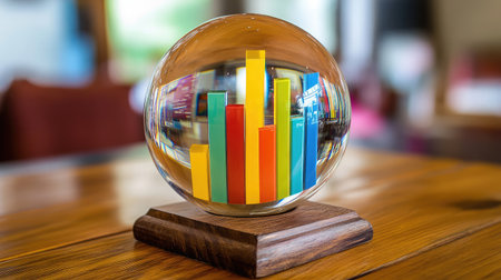A crystal ball showing rising financial graphs, representing forecasting and future planning in financeの素材