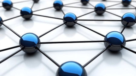 A digital network diagram with interconnected nodes, illustrating building a business network and connectionsの素材