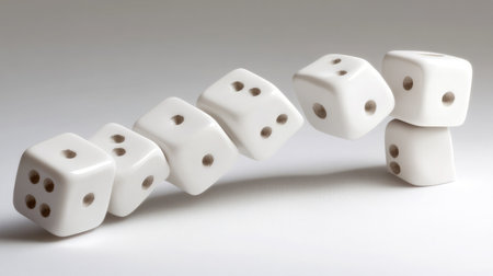 A domino effect leading to an upward trend, representing strategic actions resulting in growthの素材