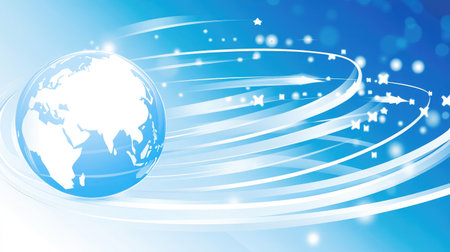 A globe with ascending arrows circling it, symbolizing global business expansionの素材