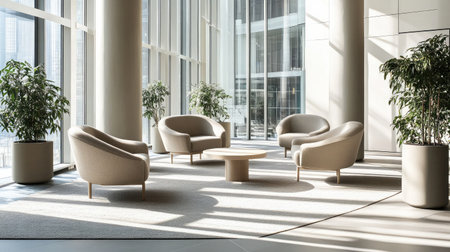 A modern office with a dedicated meditation corner, promoting mental health and mindfulness within the corporate cultureの素材