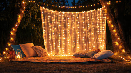A modern photo booth setup with props and a backdrop, ready for attendees to capture memoriesの素材