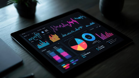 A tablet displaying a pie chart with various investment categories, emphasizing diversification in financial planningの素材