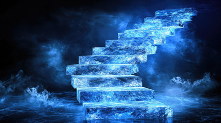 A staircase made of ascending bar graphs, illustrating the step-by-step approach to building wealth through financial planningの素材