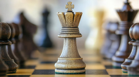 A chess king piece standing prominently on a chessboard, representing strategic leadershipの素材