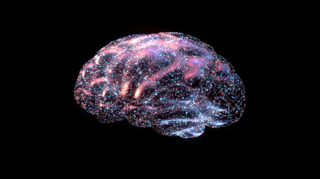 A digital brain composed of circuitry and binary code, representing artificial intelligence in business processesの素材