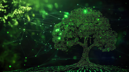 A digital tree with binary leaves, representing the growth of digital innovationsの素材