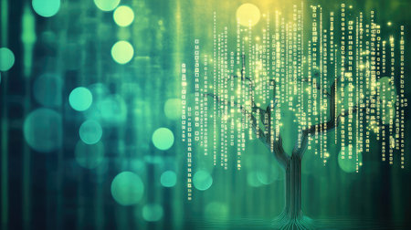 A digital tree with binary leaves, representing the growth of digital innovationsの素材