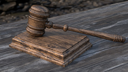 A gavel resting on a sound block, symbolizing decisive leadership and judgmentの素材
