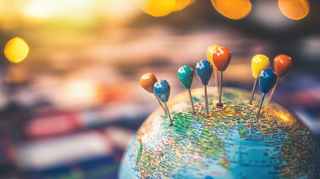 A globe with location pins, symbolizing geo-targeting in digital advertisingの素材