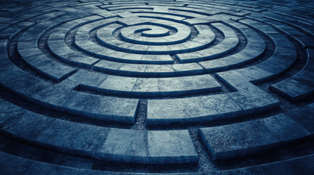 A labyrinth with a clear path leading to the center, representing leadership navigating complexityの素材