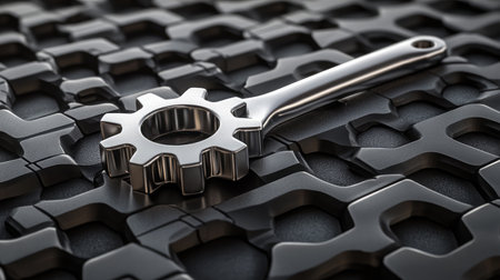 A gear and wrench icon intertwined, symbolizing efficient technical support servicesの素材