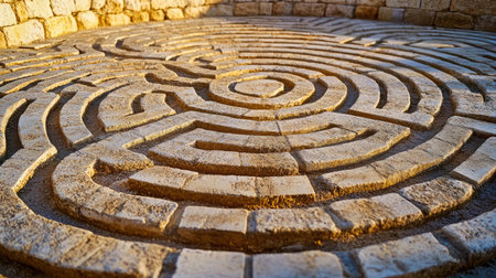A labyrinth with a clear path leading to the center, representing leadership navigating complexityの素材