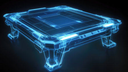 A holographic blueprint of a new product design, symbolizing the planning stage of innovationの素材