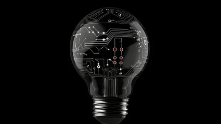 A lightbulb with a digital circuit pattern, symbolizing innovative ideas in digital marketingの素材