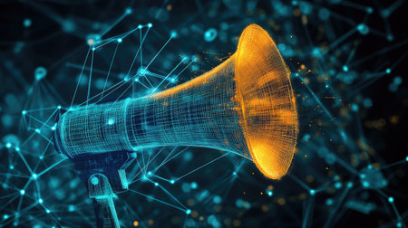 A megaphone icon emitting digital signals, symbolizing online promotional campaignsの素材