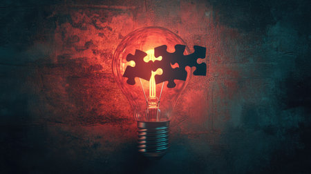 A lightbulb with a puzzle piece fitting into it, representing the integration of new ideas into existing frameworksの素材