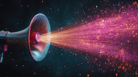 A megaphone icon emitting digital signals, symbolizing online promotional campaignsの素材