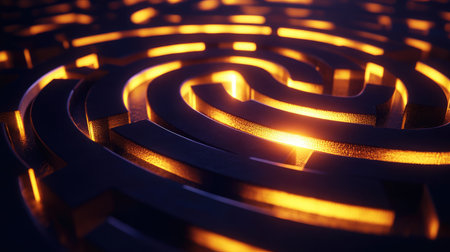 A maze with a clear path illuminated, symbolizing finding solutions through innovative thinkingの素材