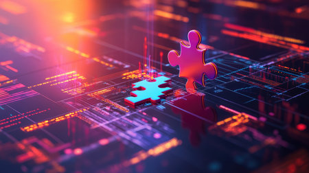 A puzzle piece fitting into a digital interface, representing the integration of various marketing toolsの素材