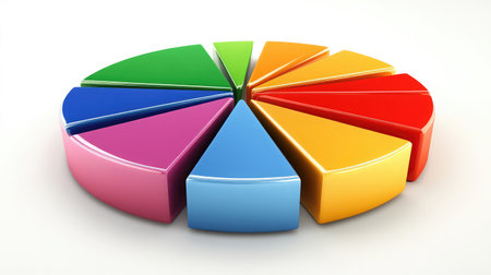 A pie chart with segments labeled for different marketing channels, illustrating a diversified strategyの素材
