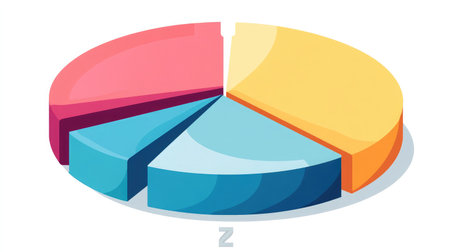 A pie chart with segments labeled for different marketing channels, illustrating a diversified strategyの素材