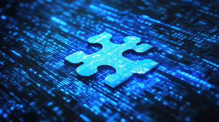 A puzzle piece fitting into a digital interface, representing the integration of various marketing toolsの素材