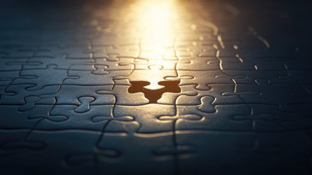 A puzzle piece fitting perfectly into a larger puzzle, symbolizing leadership completing the bigger pictureの素材