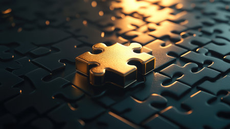 A puzzle piece fitting perfectly into a larger puzzle, symbolizing leadership completing the bigger pictureの素材