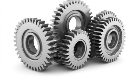 A set of gears meshing together, representing the integration of various project componentsの素材