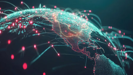 A stylized globe with interconnected lines, representing global digital marketing networksの素材