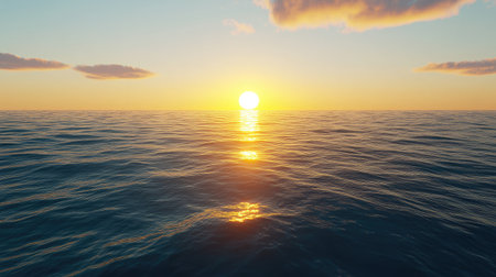 A sunrise over a calm ocean, representing leadership bringing new beginnings and hopeの素材