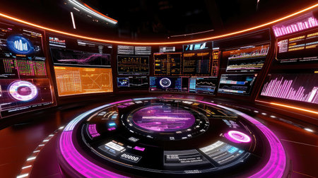 A futuristic holographic display of financial data and charts, emphasizing the role of technology in modern financial planningの素材