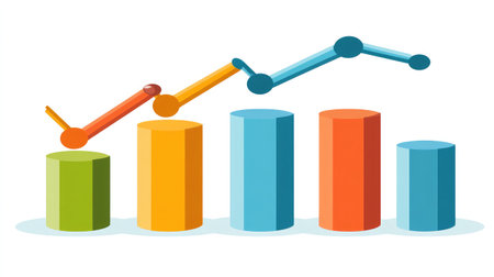 A bar graph with ascending bars made of digital pixels, indicating growth in online marketing metricsの素材