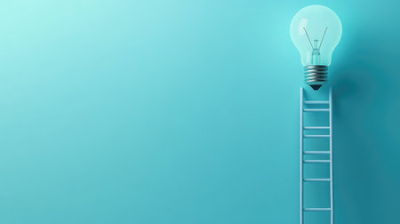 A lightbulb with a ladder inside, illustrating the steps taken to achieve innovative successの素材