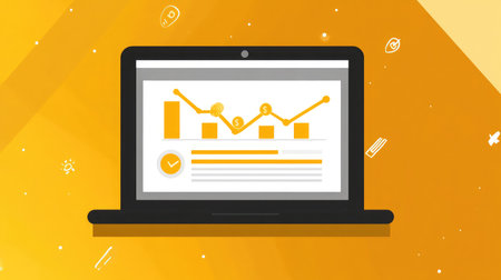 A laptop displaying a dashboard with rising analytics graphs, symbolizing successful digital marketing campaignsの素材