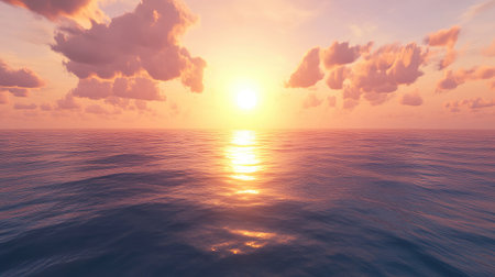 A sunrise over a calm ocean, representing leadership bringing new beginnings and hopeの素材